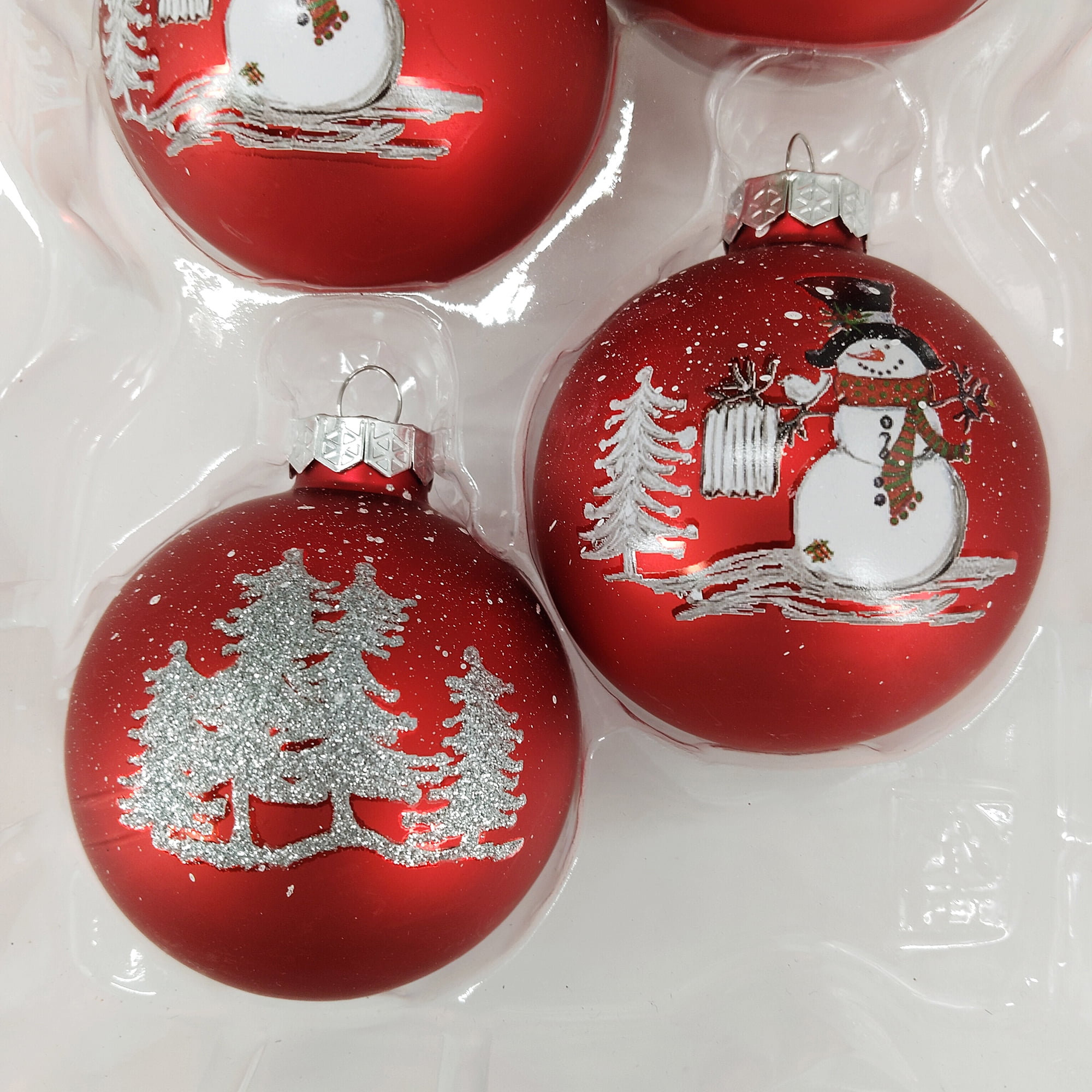 Holiday Time Dia 65mm 4Ct Snwman&Tree Glass Ornament, Holiday Time Dia 65mm 4Ct Snwman&Tree Glass Ornament