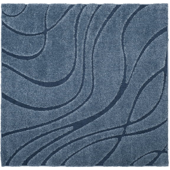SAFAVIEH Florida Tamzen Abstract Shag Area Rug, Light Blue/Blue, 10' x 10' Square