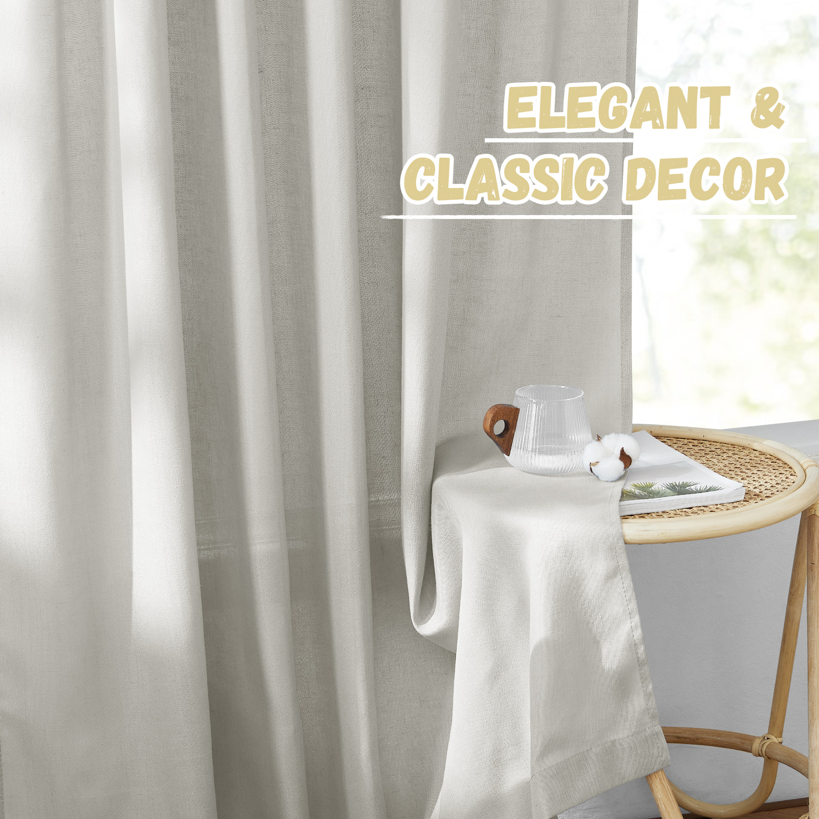 StangH Natural Linen Grey Curtains 90 inches Long, Flax Linen Blend Semi Sheer Living Room Panels Farmhouse Retro Light Airy Window Drapes for Sliding Door Bedroom,Light Grey, W55 x L90, 2 Panels