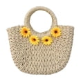 thumbnail image 4 of Bolso de mano bohemio tejido con asa redonda, elegante, de paja, para mujer, para playa y verano Beige, 4 of 9