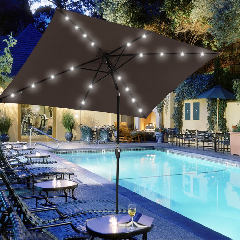LAGarden 10x6.5ft Outdoor Rectangle Solar Powered LED Patio Umbrella with  Crank Tilt for Garden Backyard Table Market - Walmart.com