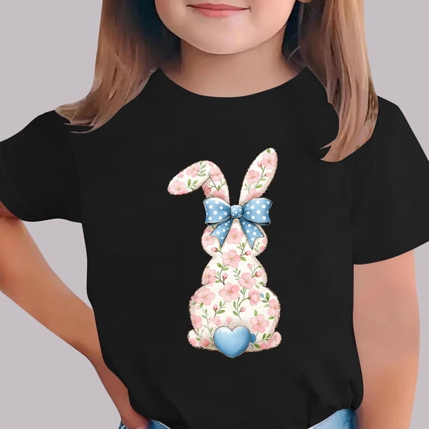 Blusas y camisas de manga corta con cuello redondo Camiseta estampada de manga corta de Pascua para niños Cuello redondo Manga corta Casual Versátil Para niñas Niños Top de poliéster