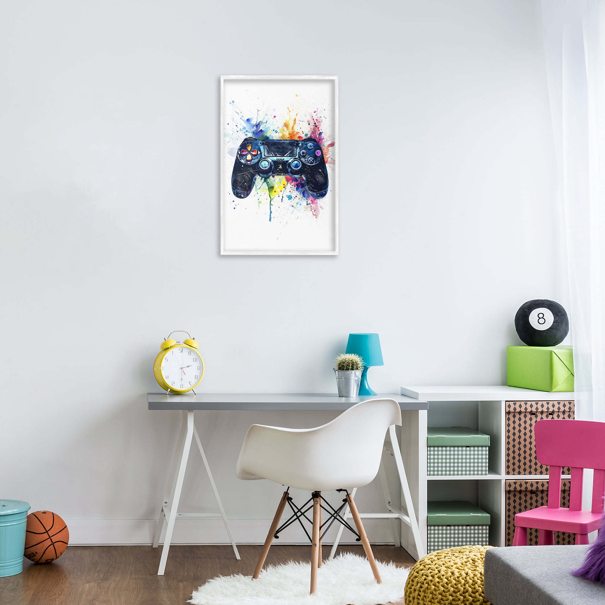 Stupell Industries Colorful Gaming Controller Splatter White Framed Giclee Art, design by Creative Studio