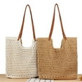 thumbnail image 3 of Firefly hope Bolso de hombro tejido para mujer, bolso de mano y neceser, elegante bolso de playa de verano, 15,7 x 12,59 x 0,78 pulgadas (beige)., 3 of 5