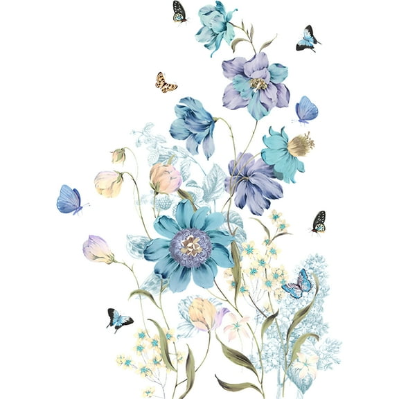 CCOCC Butterfly Decals Watercolor Painted Blue Flower Wall Decals Purple Floral Stickers Colorful Butterfly Diy Removable Art Murals for Girls Bedroom Living Room Tv Background Rooms 18.5*26"