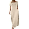 thumbnail image 2 of gljltg Women's Casual Loose Short Sleeve V Neck Long Skirt Dress, Polyester Spandex Blend, Lightweight Breathable Spring Summer, Home Daily Casual Outfit, Easy Care Hand Washable, 2 of 6