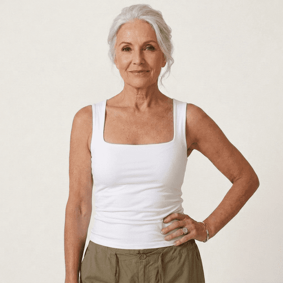 Women's Square Neck Tank Top, Double Lined Sleeveless Summer Shirt, Soft Stretch Slim Fit Casual Basic Top, WHITE