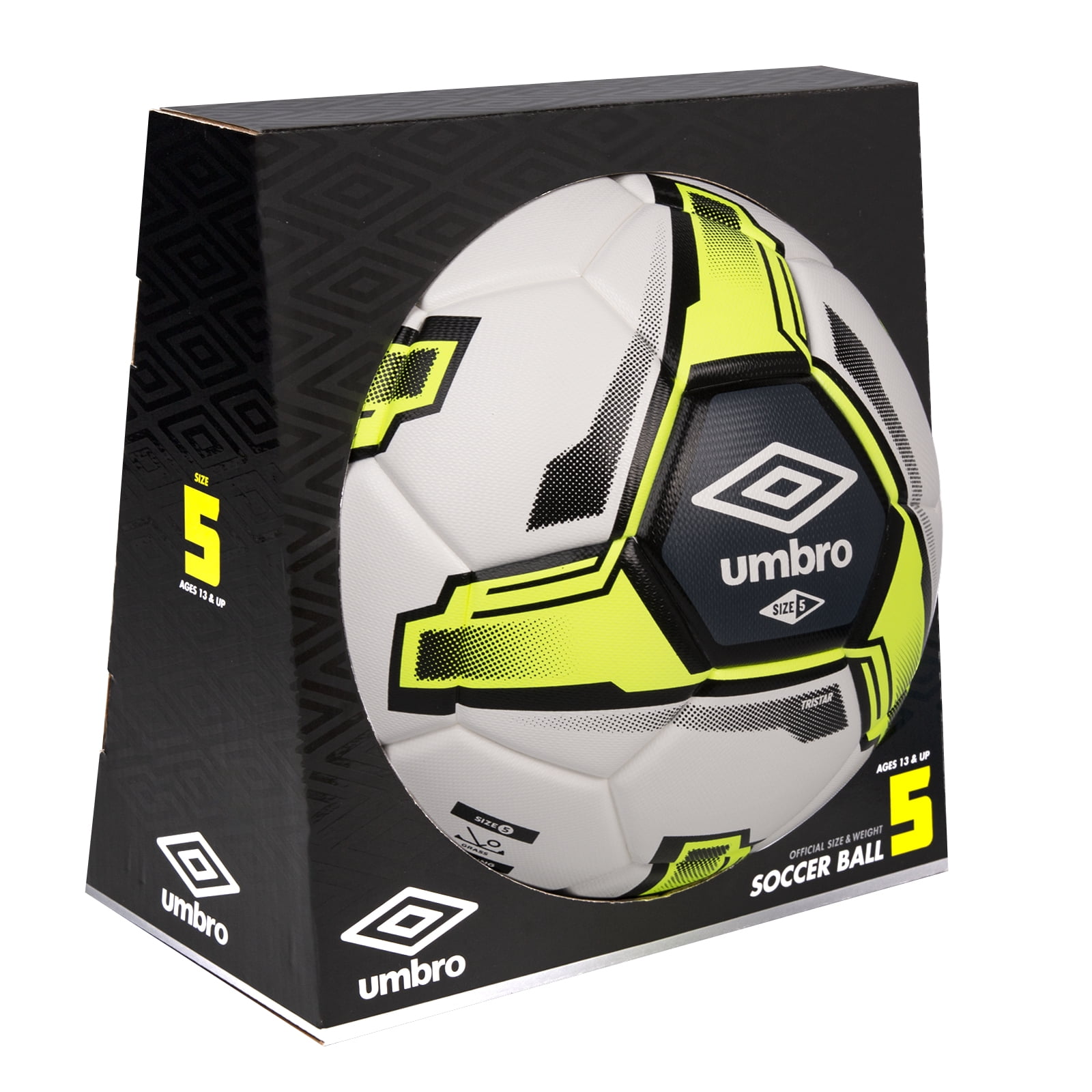 Umbro Tristar Size 5 Soccer Ball  Adult & Teen / White-Black-Yellow / Durable Match-Grade Practice Ball