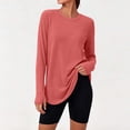 thumbnail image 5 of Qgtaibl Women Long Sleeve Workout Shirts Crew Neck Curved Hem Thumb Hole Tops Moisture Wicking Loose Fit Athletic Tees for Running Gym Fitness Pink L, 5 of 8