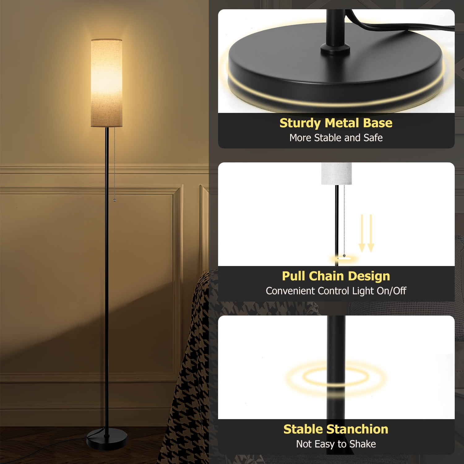 Coliware Floor Lamp, Modern Standing Lamp with Lampshade, Tall Reading Pole Lamp for Living Room Bedroom Office