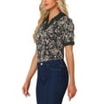 thumbnail image 4 of INSPIRE CHIC Women's Point Collar V Neckline Short Sleeve Floral Blouse M Black, 4 of 5