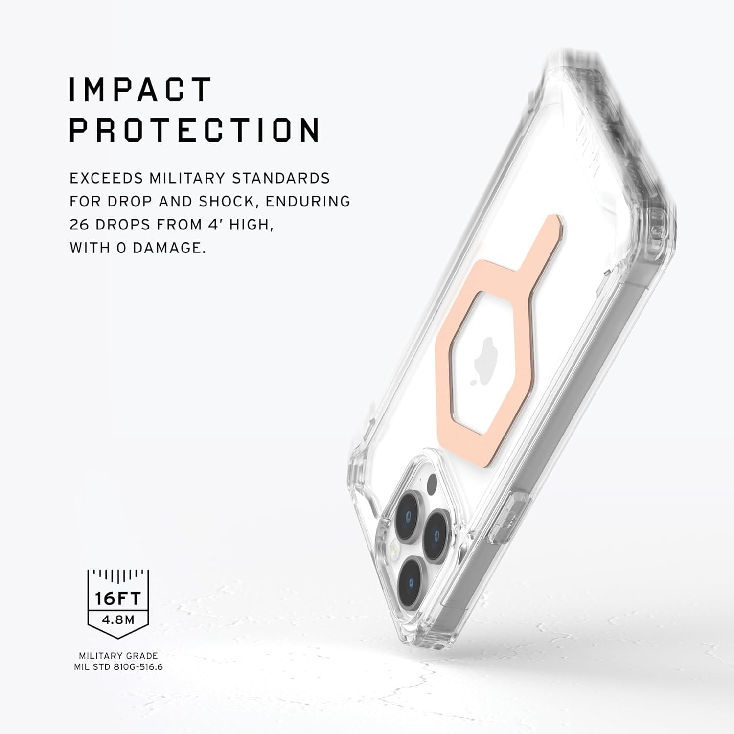 UAG iPhone 15 Pro Max Case 6.7" Plyo Ice/Rose Gold Built-in Magnet Compatible with MagSafe Charging Rugged Anti-Yellowing Transparent Clear Protective Cover by URBAN ARMOR GEAR