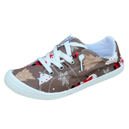 

Christmas Gifts Women Canvas Christmas Print Loafers Flat Shoes Soft Vulcanize Casual Shoes Ladies Shoes casual shoes for Women Canvas Coffee