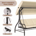 thumbnail image 3 of Pirecart 3-Seat Patio Porch Swing, Outdoor Converting Swing Chair with Canopy & Cushion, Graden, Yard, Beige, 3 of 8