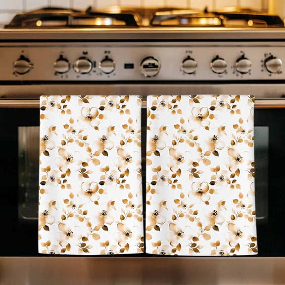 Orange Botanical Kitchen Towels Set of 1, Vintage Blossom Floral Wildflower Absorbent Dish Towels for Kitchen, Microfiber Hand Towel, Quick Drying Tea Towel for Cleaning Decorative Dishcloths