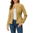 thumbnail image 2 of DARING DIVA Women's Button Down Cropped Ruffle Hem Denim Jacket XL Khaki, 2 of 7