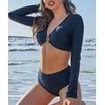 thumbnail image 4 of Charmo Women's 0-Ring Rash Guard Long Sleeve Two Piece Swimsuit Crop Top 2 Piece Bathing Suit, 4 of 6