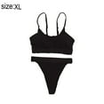 thumbnail image 2 of Women Bikini Set Solid Color Sexy Triangle Two Piece Swimsuit - Black, 2 of 6