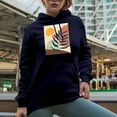 thumbnail image 2 of Aesthetic Minimalism Boho Rainbow, Sun & Botanical Art or Design Merch Gift, Navy Blue Hooded Sweatshirt or Hoodie, XL, 2 of 5