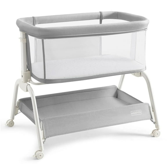 HARPPA Baby Bassinet Bedside Sleeper, 6 Height Adjustable Baby Bassinet for Infants, Grey