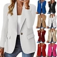 thumbnail image 3 of Fashion Solid Color Long Sleeve Blazer Simple Office Ladies Loose Cardigan Coat, 3 of 8