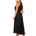 thumbnail image 6 of SMihono Womens Elegant Off Shoulder Solid Color Pleated Long Skirts Sleeveless Halter Neck Boho Beach Dress with Belt Black L, 6 of 7