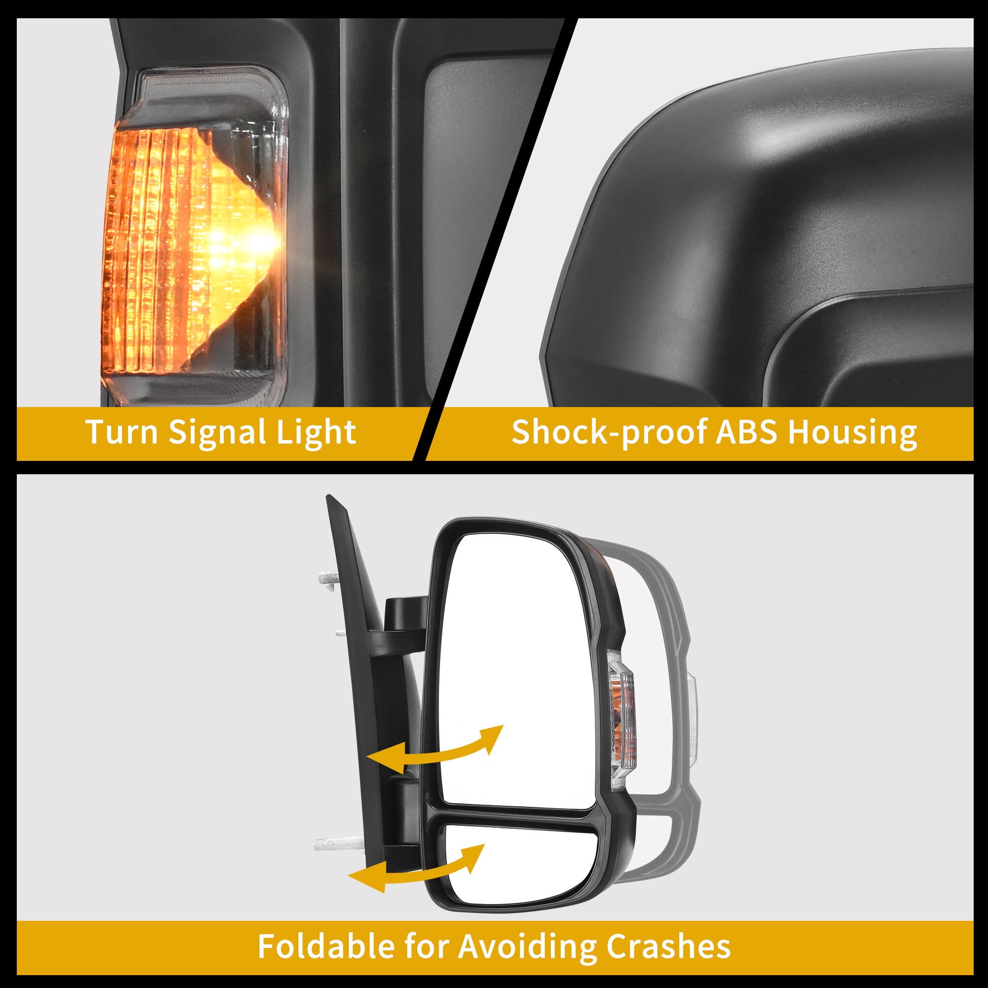 LEDKINGDOMUS Right Passenger Side Power Heated Mirror for 2014 2015 2016 2017 Ram Promaster 1500/2500/3500 with LED Signal & Temp Sensor, Manual Folding (RH, Black)