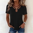 thumbnail image 4 of Women's Short Sleeve T-Shirt, Casual Keyhole Neck Soft Tee Shirt, Solid Color Summer Tops for Women Loose Fitted Tshirt Everyday Wear, Black XXL, 4 of 7