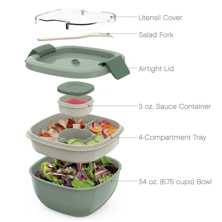 Salad Lunch Container to Go - 40-oz Salad Bowl with 5-Compartments Bento Style Tray, Salad Lunch Box with Reusable Fork Spoon and Sauce Container