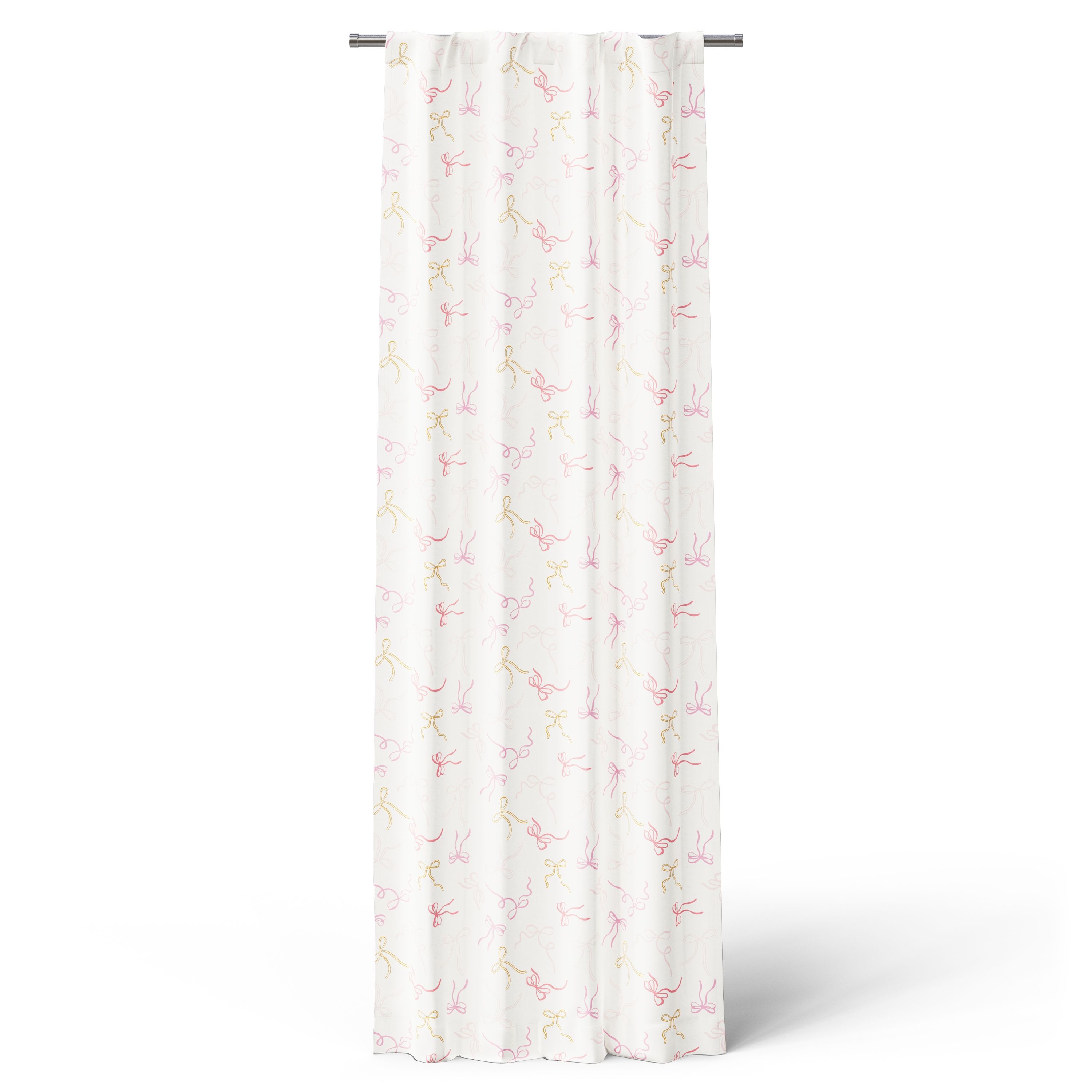 Mainstays Kids Pink and Yellow Ribbon Printed Blackout Rod Pocket with Back Tabs Single Curtain Panel, Set of 1, 38" W x 84" L