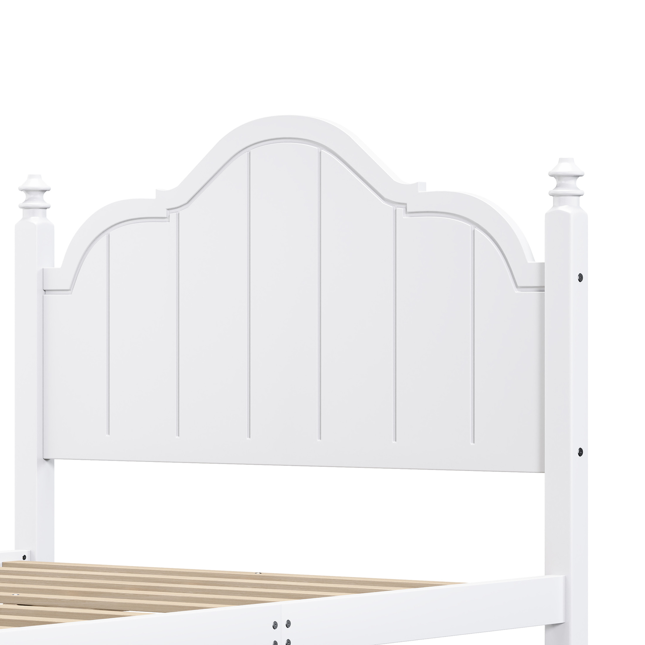 Noble House Full Bed Frame with Headboard, Vintage Wooden Platform Bed with Slat Support, White