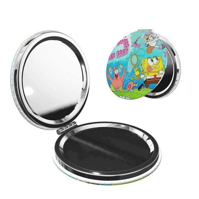 Zufioo SpongeBob SquarePants for Portable Pocket Makeup Mirror, Foldable Handheld Magnifying Beauty Mirror Suitable for Wallet Handbag for Women-Round Shape