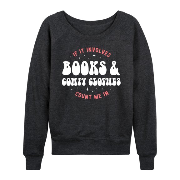 Instant Message - Books Comfy Clothes Women's Lightweight French Terry Wide Neck Long Sleeve Graphic Shirt