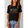 thumbnail image 1 of POGLIP Women's Black MERRY Letters Graphic Tee, 1 of 6