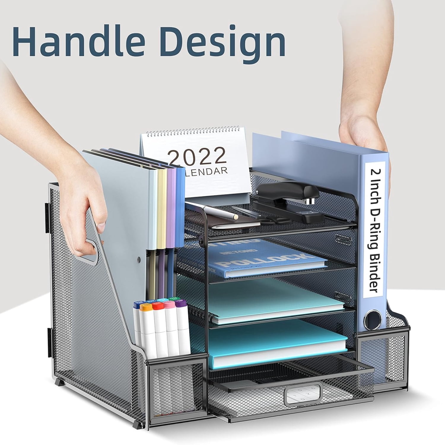 INTIGE 5-Tier Tray-style Document Rack, Desktop Document Sorter with Bookends for Home and Office