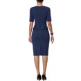 thumbnail image 3 of Unique Bargains Robe Fourreau Femme Col en V Travail Peplum Robe Crayon Bleu Marine TTG, 3 of 5