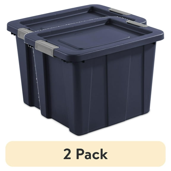 (2 pack) Sterilite Large Latching Tuff1 Storage Bin, 18 Gallon Rugged Plastic Tote with Latch Lid, Dark Blue