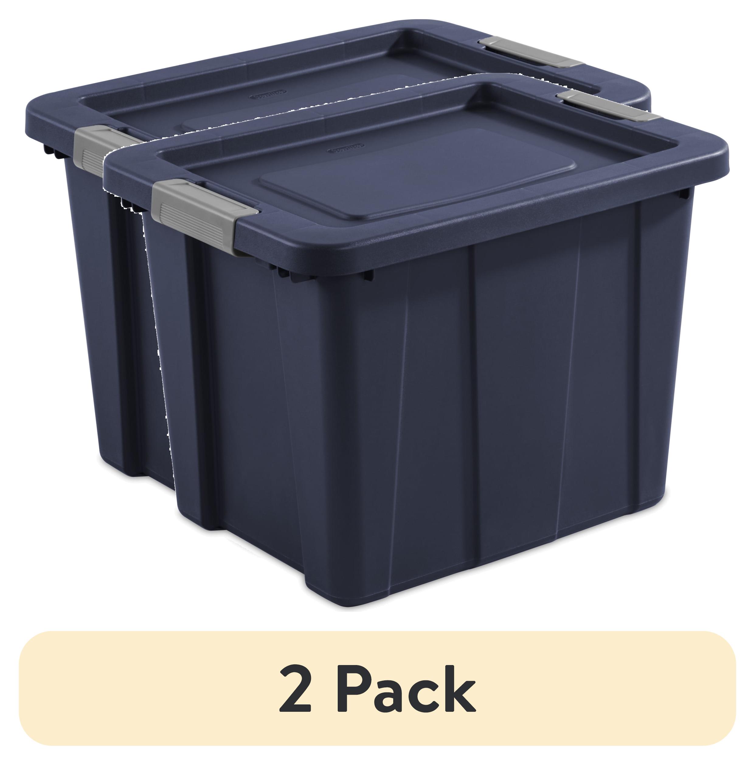 (2 pack) Sterilite Tuff1 18 Gallon Large Latching Storage Bin, Rugged Plastic Tote with Latch Lid, Heavy Duty, Dark Blue