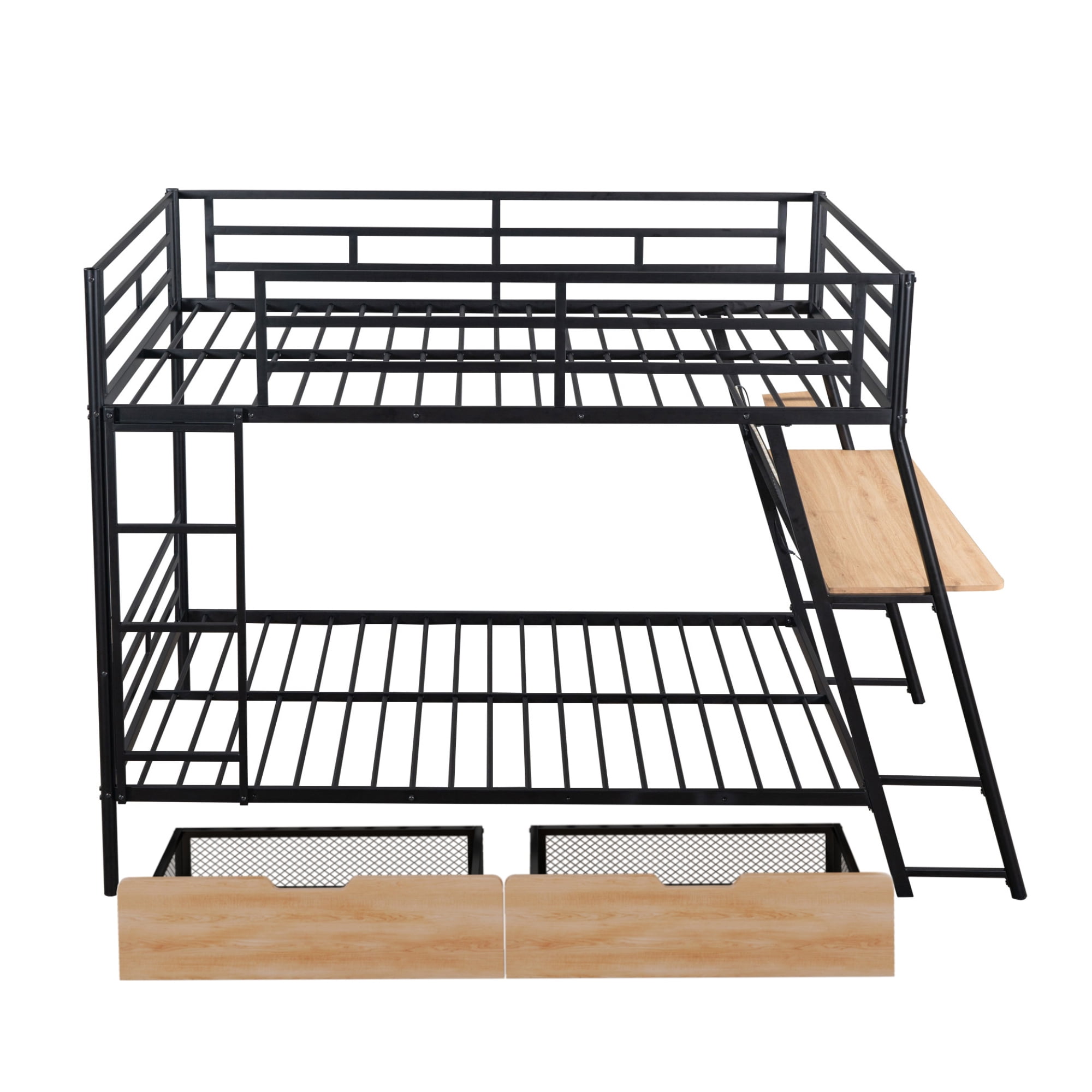 Euroco Metal Full over Full Bunk Bed with Desk and LED Light, Black