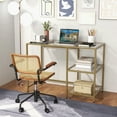 thumbnail image 2 of Gymax Computer Desk Tempered Glass Workstation Vanity Table w/ 2-Tier Storage Shelves, 2 of 10