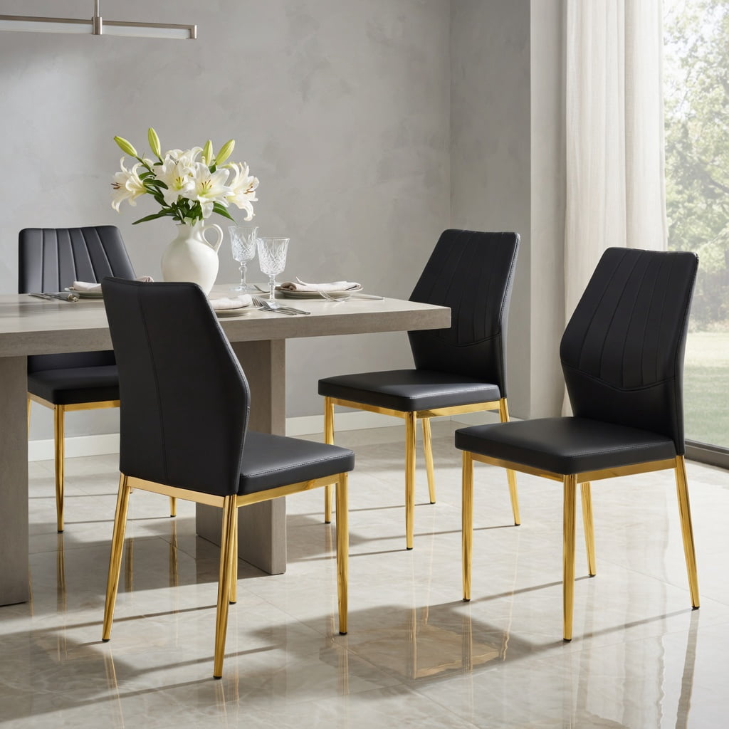 Hommoo 4-Pack Dining Chairs, Ergonomic PU Leather with Sturdy Metal Frame, 37" Height, Easy-Clean Modern Design for Home or Restaurant, Black & Gold