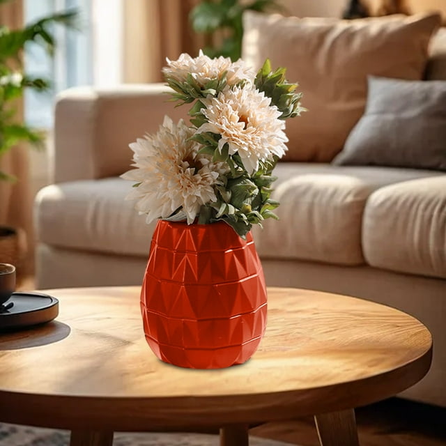 Jarrón vidriado de plástico para flores - Jarrón decorativo de 15 cm para salón, armario de televisión o dormitorio - blanco, rosa o azul
