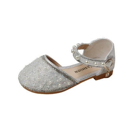 

UKAP Girls Dress Sandal Rhinestone Princess Shoes Closed Toe Flat Sandals Casual Glitter D Orsay Flats Girl s Ankle Strap Comfort Silver 9C