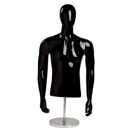 Male Glossy Black ½ Body Mannequin - With Base -