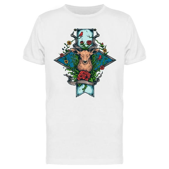 Antler Nature Flowers And Vines T-Shirt Men -Image by Shutterstock, Male Large