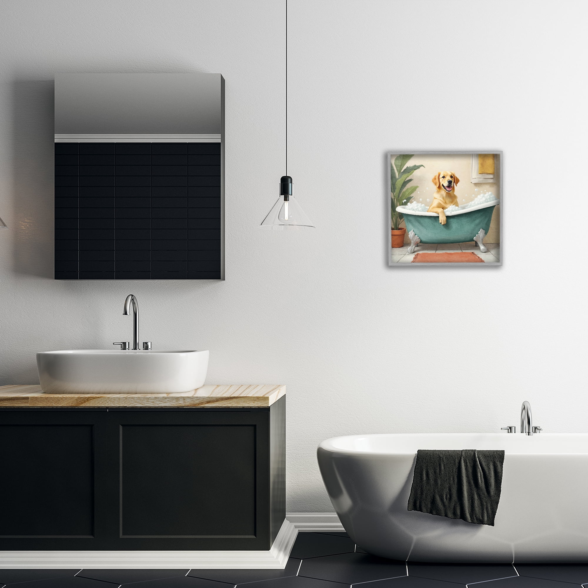 Stupell Industries Bubble Bath Labrador Dog Gray Framed Giclee Art, design by Kim Allen