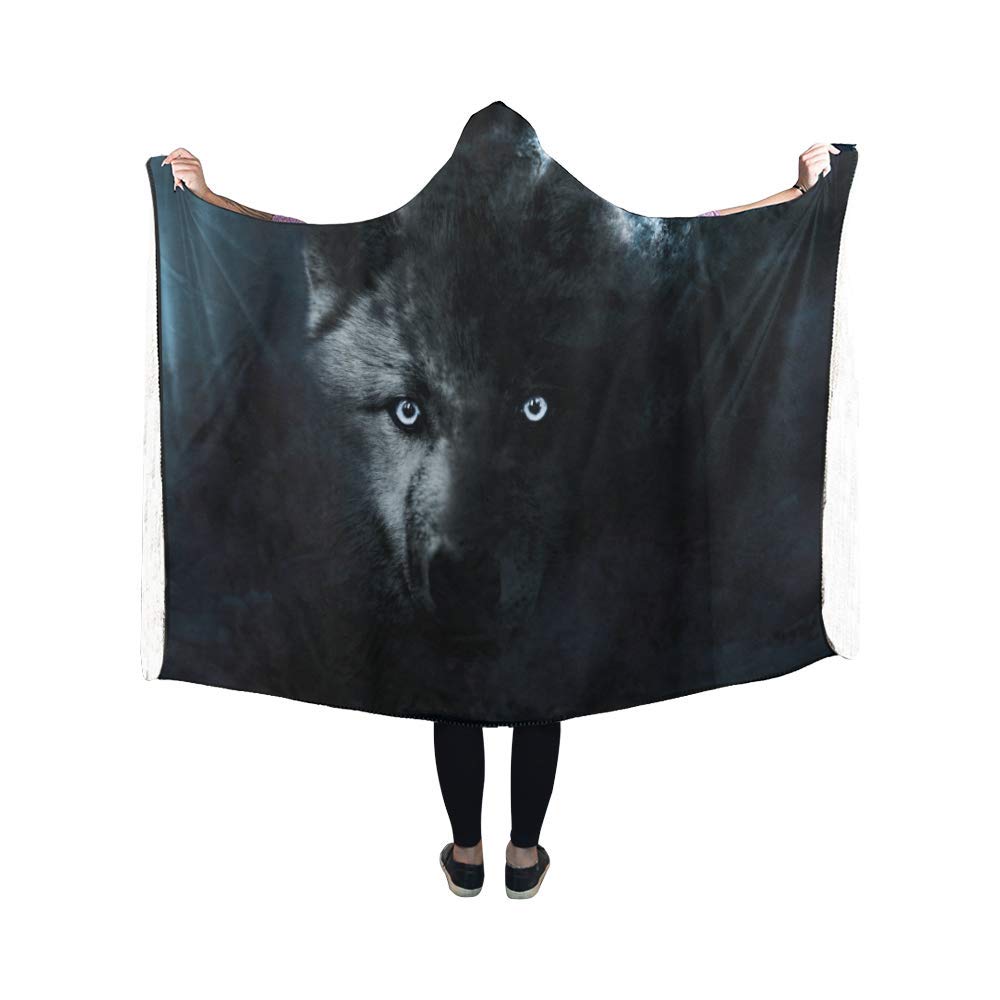 ASHLEIGH Dark Wolf and Full Moon Hooded Blanket Fashion Pilling Polar