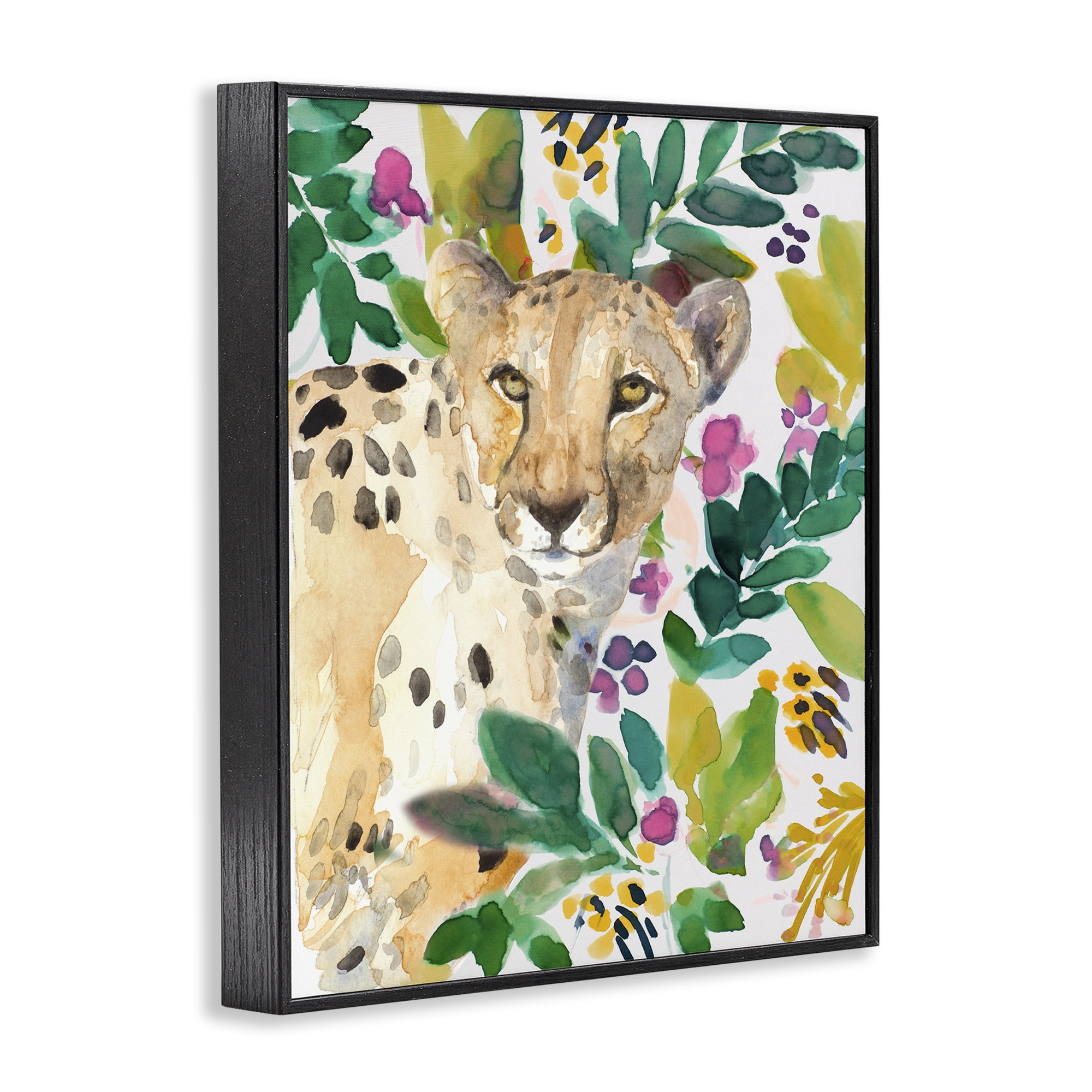 Stupell Industries Garden Plants Cheetah Black Framed Giclee Art, design by Lanie Loreth