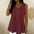 thumbnail image 4 of Bosfbaoi Womens Tops V-Neck Sleeveless Pleated Blouse Casual Button Accent Tank Top Summer Tops for Women, 4 of 8