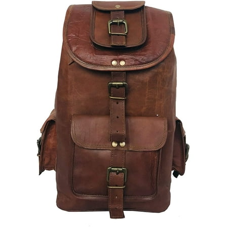 24'' Genuine Leather Vintage Handmade Casual Day-pack Cross body Messenger Laptop Backpack Travel Rucksack